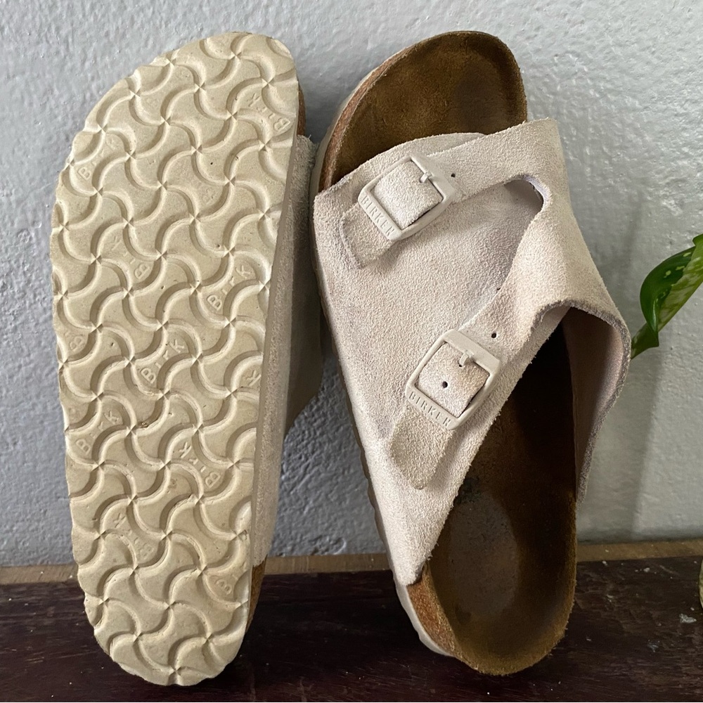 Pre-owned Birkenstock Zurich Cream Suede Slip-On Sandals 37/6 Narrow Fit Women’s